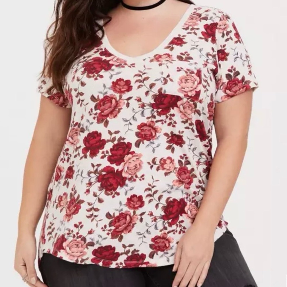 Pocket Heritage Slub V-Neck Tee - Floral